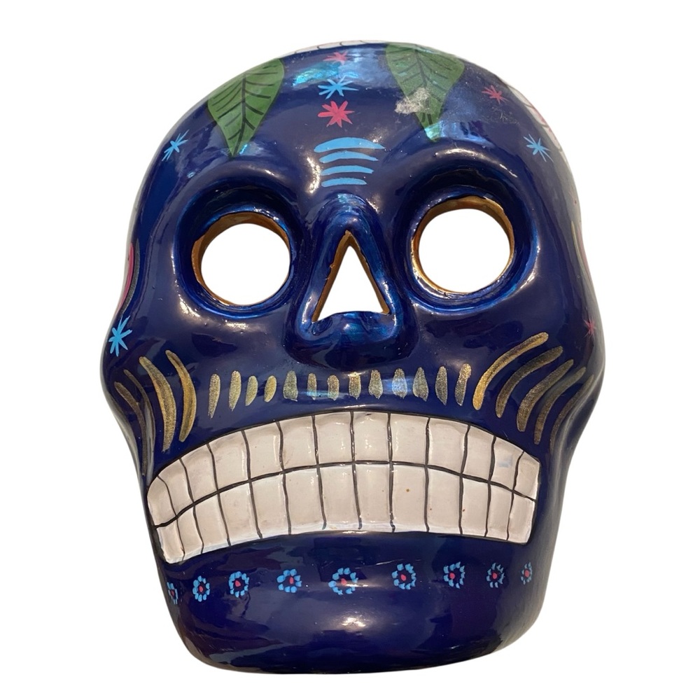 Blue Ceramic Skull Art Decor